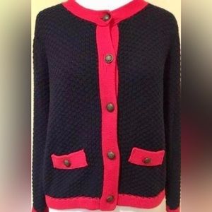 FOREVER 21 CARDIGAN NAVY BLUE AND RED WITH 2 FRONT POCKETS AND BUTTONS SIZE M